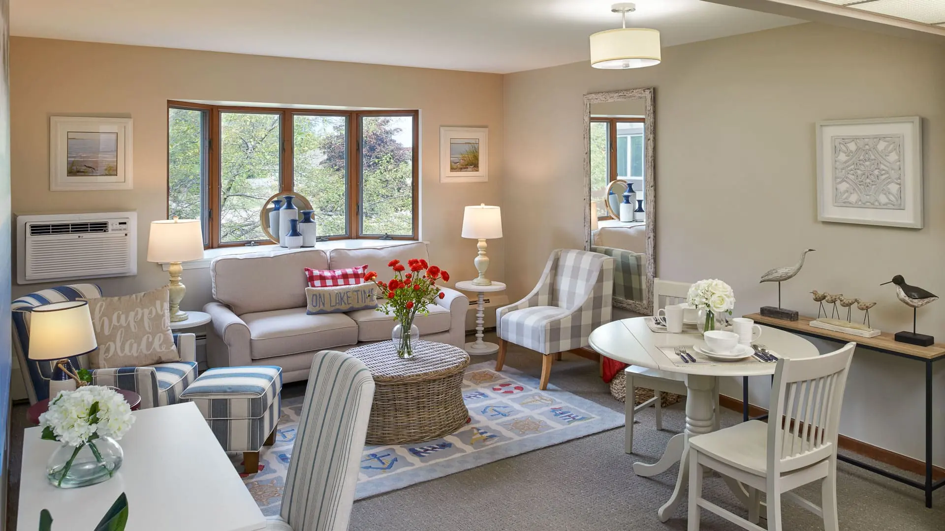 Family room of a senior apartment at American House East I, a senior living community in Roseville, Michigan